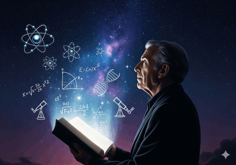 Portada artística del libro El Mundo y sus Demonios de Carl Sagan, con un fondo estrellado y símbolos de ciencia y conocimiento.